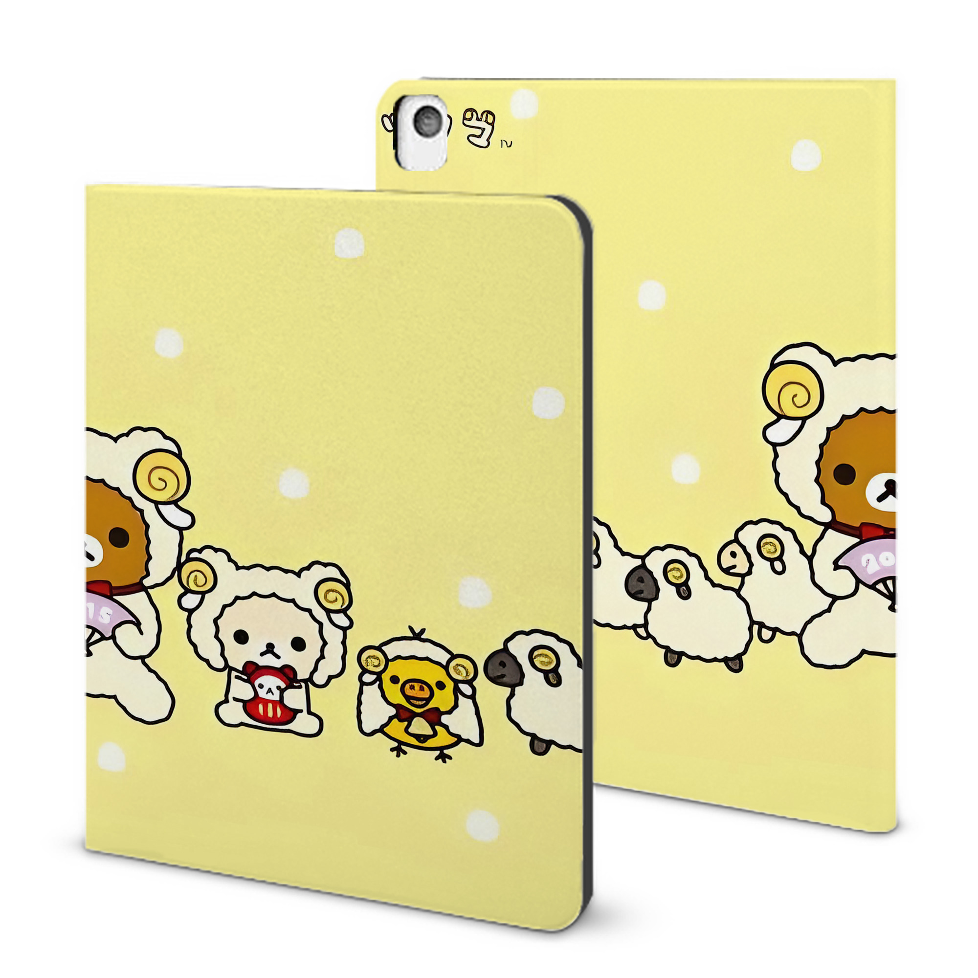 （画像用） リラックマ リラックマ キイロイトリ Rilakkuma Korilakkuma Kiiroitori IPadケース ペンホルダー付き ブックスタイルデザイン